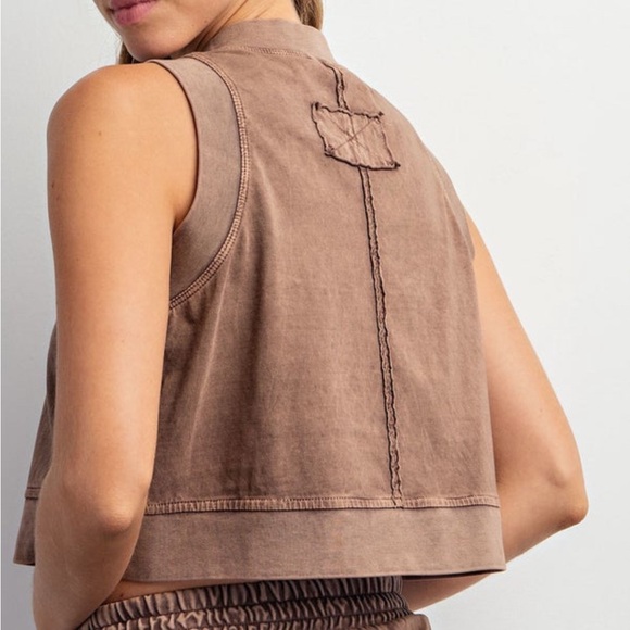New Rae Mode Cropped Cotton Mineral Washed Sleeveless Top in Brown in Sz Large - Picture 2 of 6